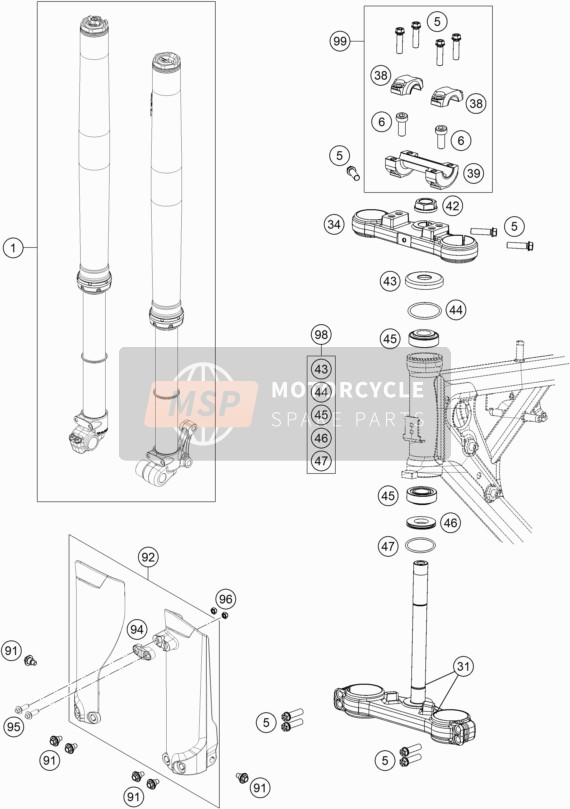 KTM 65 SX EU 2020 Vorderradgabel, Dreifachklemme für ein 2020 KTM 65 SX EU