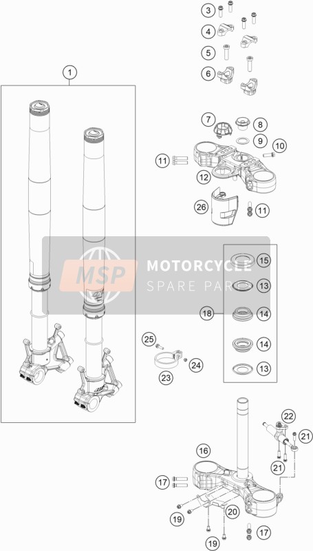 KTM 790 Adventure, orange US 2020 Voorvork, Kroonplaat Set voor een 2020 KTM 790 Adventure, orange US