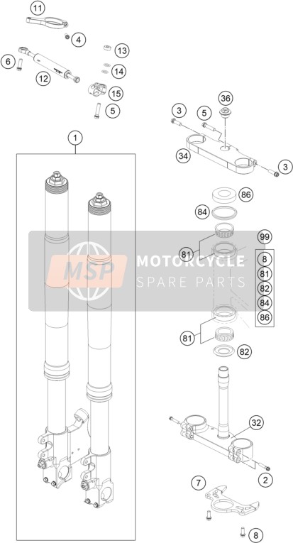 KTM RC4 R 2020 Voorvork, Kroonplaat Set voor een 2020 KTM RC4 R
