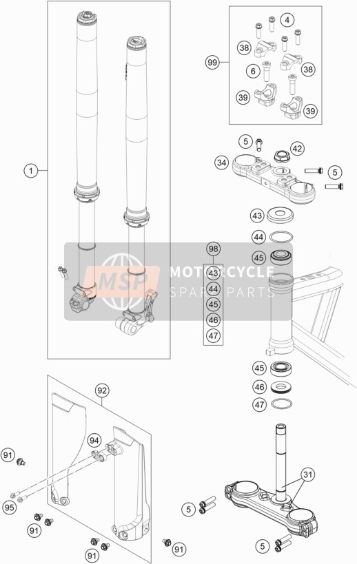 KTM SX-E 5 EU 2020 Voorvork, Kroonplaat Set voor een 2020 KTM SX-E 5 EU