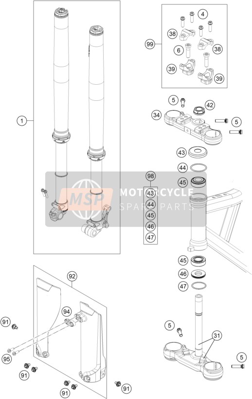 KTM SX-E 5 EU 2021 Voorvork, Kroonplaat Set voor een 2021 KTM SX-E 5 EU