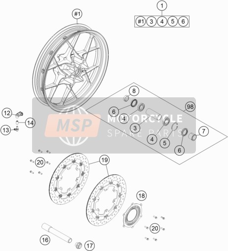 KTM 1290 Super Adventure S, orange EU 2020 Front Wheel for a 2020 KTM 1290 Super Adventure S, orange EU