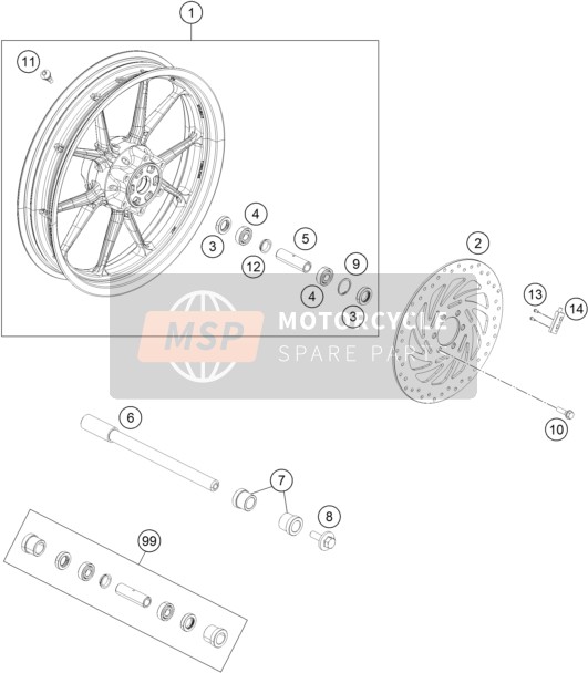 KTM 200 Duke, orange, w/o ABS - CKD CO 2020 Front Wheel for a 2020 KTM 200 Duke, orange, w/o ABS - CKD CO