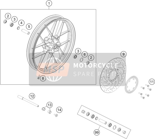 KTM 390 Adventure, orange EU 2020 Front Wheel for a 2020 KTM 390 Adventure, orange EU
