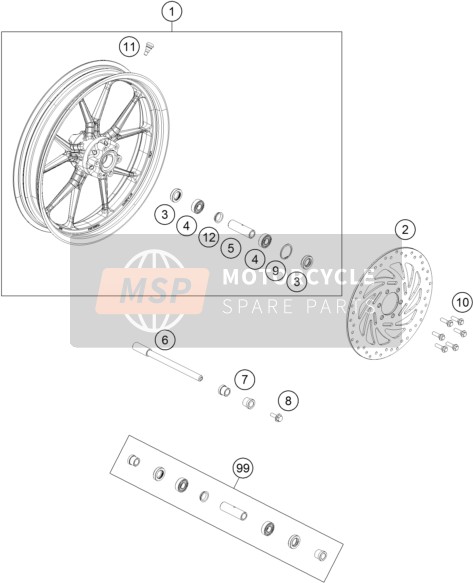 KTM RC 200, black, w/o ABS - IKD AR 2020 Front Wheel for a 2020 KTM RC 200, black, w/o ABS - IKD AR