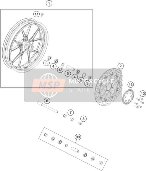KTM RC 390, white - B.D. US 2020 Front Wheel for a 2020 KTM RC 390, white - B.D. US