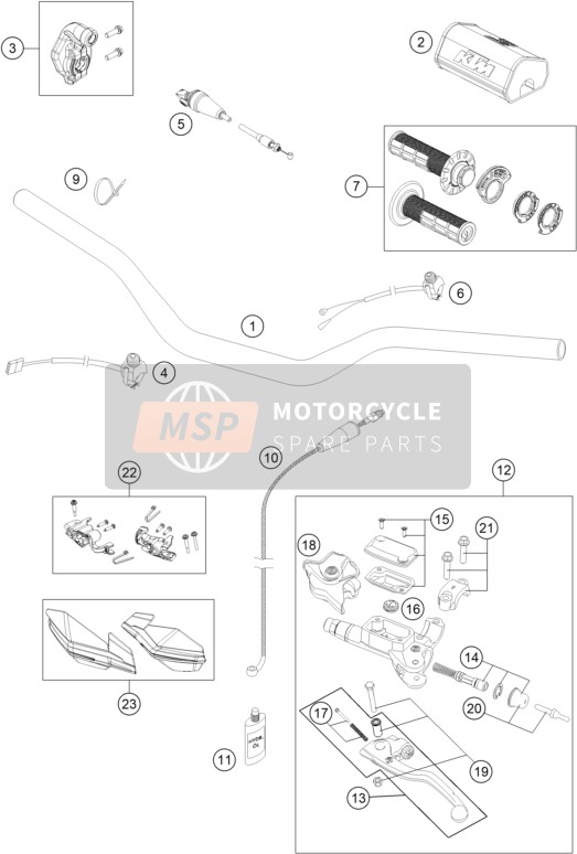KTM 125 XC US 2021 Guidon, Les contrôles pour un 2021 KTM 125 XC US
