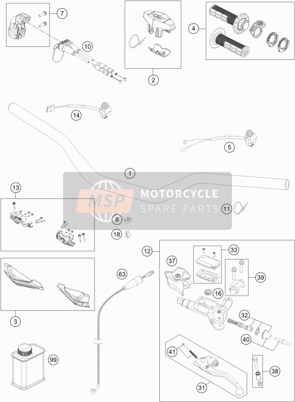 KTM 150 XC-W TPI US 2020 Manubrio, Controlli per un 2020 KTM 150 XC-W TPI US