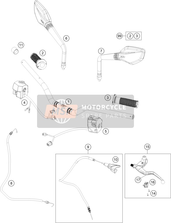 KTM 200 Duke, orange, ABS-CKD PH 2020 Manillar, Controlar S para un 2020 KTM 200 Duke, orange, ABS-CKD PH