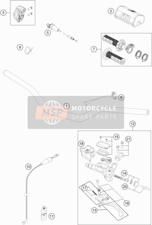 KTM 250 SX EU 2021 Handlebar, Controls for a 2021 KTM 250 SX EU