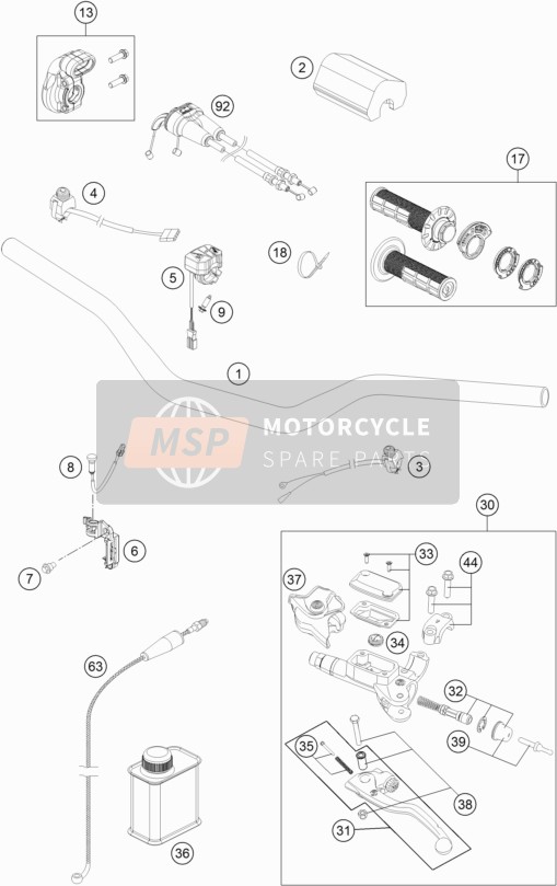 KTM 250 SX-F US 2020 Stuur, Besturing voor een 2020 KTM 250 SX-F US