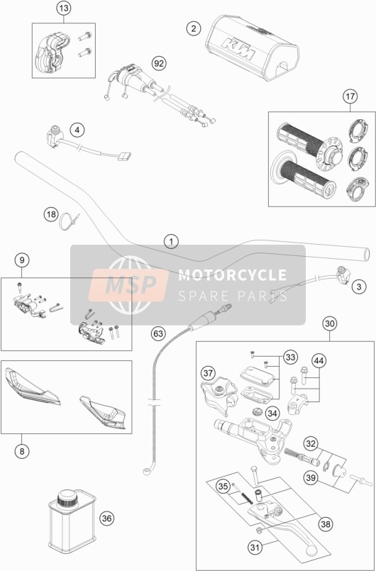 KTM 250 XC TPI US 2020 Handlebar, Controls for a 2020 KTM 250 XC TPI US