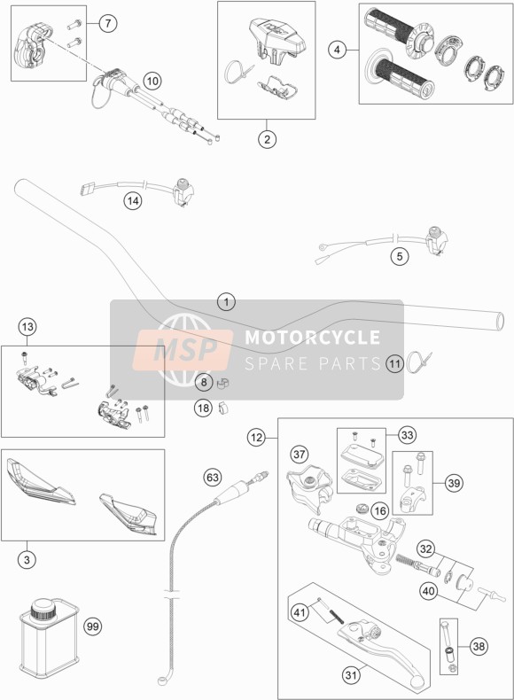 KTM 250 XC-W TPI US 2020 Guidon, Les contrôles pour un 2020 KTM 250 XC-W TPI US