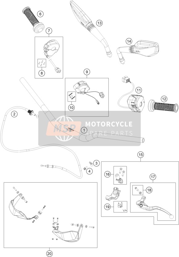 KTM 790 Adventure, white US 2020 Handlebar, Controls for a 2020 KTM 790 Adventure, white US