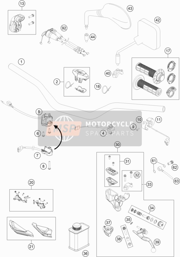 KTM Freeride 250 F EU 2020 Handlebar, Controls for a 2020 KTM Freeride 250 F EU