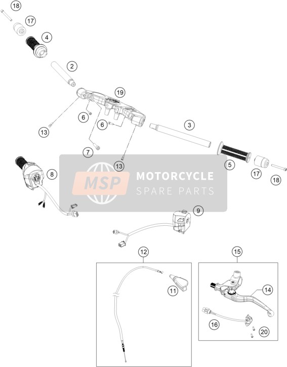 KTM RC 390, white - B.D. US 2020 Guidon, Les contrôles pour un 2020 KTM RC 390, white - B.D. US