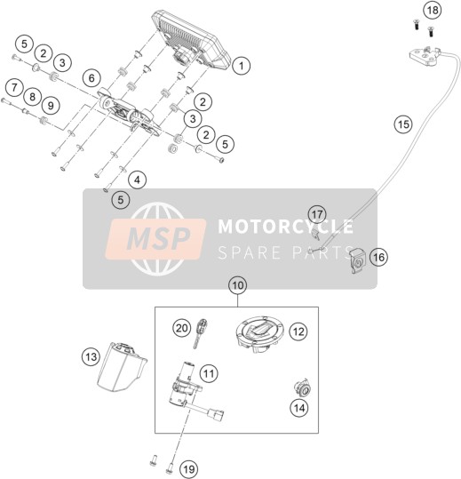 KTM 390 Adventure, orange CN 2020 Instruments / Système de verrouillage pour un 2020 KTM 390 Adventure, orange CN