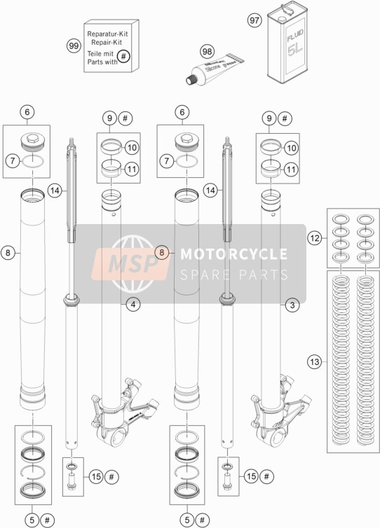 KTM 1050 ADVENTURE ABS CKD Malaysia 2016 Voorvork gedemonteerd voor een 2016 KTM 1050 ADVENTURE ABS CKD Malaysia