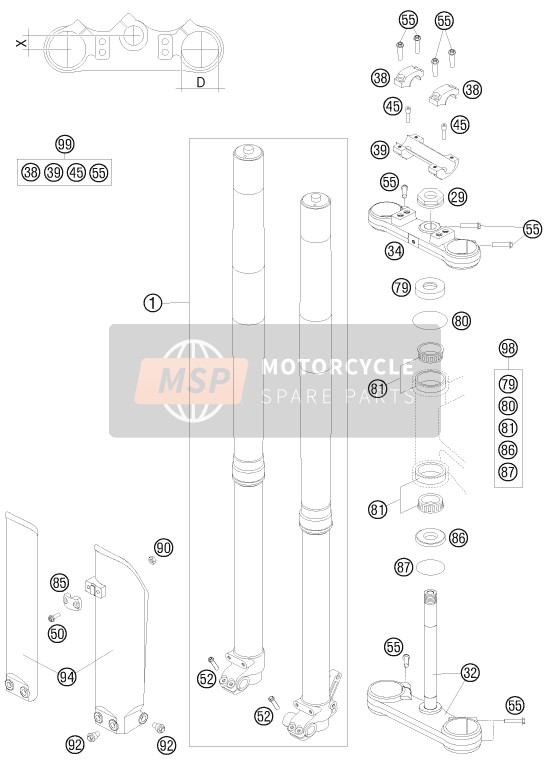 KTM 105 SX USA 2008 Front Fork, Triple Clamp for a 2008 KTM 105 SX USA