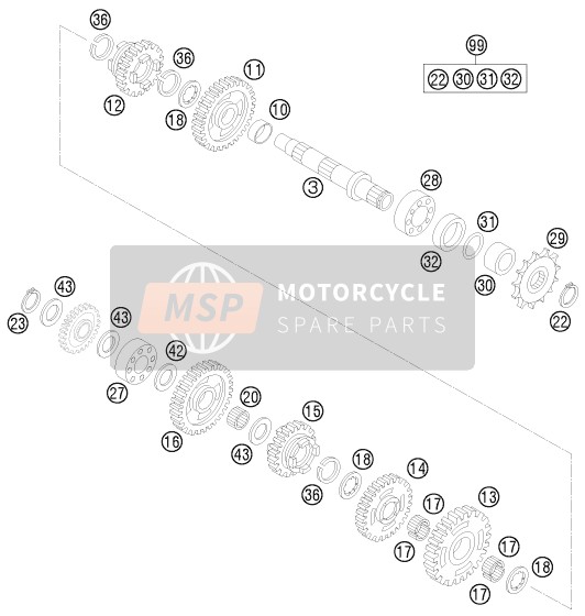 KTM 105 XC USA 2008 Transmisión II - Eje contrario para un 2008 KTM 105 XC USA
