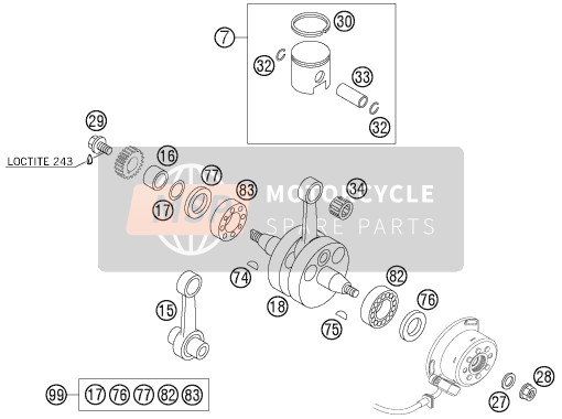 KTM 105 SX Europe 2006 Cigüeñal, Pistón para un 2006 KTM 105 SX Europe