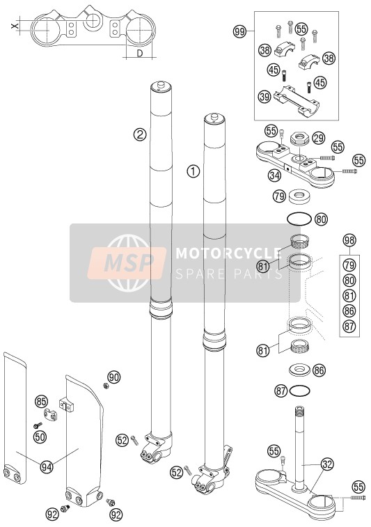 KTM 105 SX Europe 2006 Front Fork, Triple Clamp for a 2006 KTM 105 SX Europe