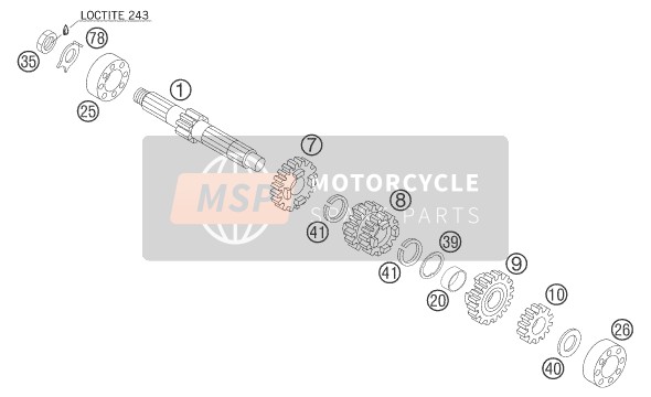 KTM 105 SX Europe 2006 Transmisión I - Eje principal para un 2006 KTM 105 SX Europe