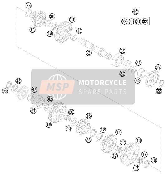 KTM 105 SX USA 2010 Transmission II - Counter Shaft for a 2010 KTM 105 SX USA