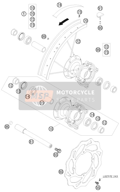 KTM 105 SX USA 2011 Voorwiel voor een 2011 KTM 105 SX USA