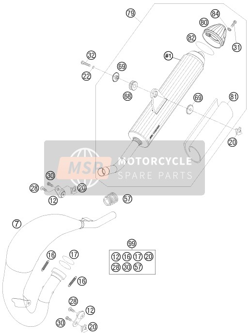 KTM 105 XC 19/16 USA 2009 Uitlaatsysteem voor een 2009 KTM 105 XC 19/16 USA