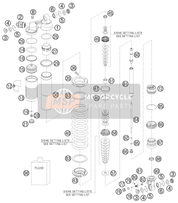 KTM 105 XC 19/16 USA 2009 Amortiguador desmontado para un 2009 KTM 105 XC 19/16 USA