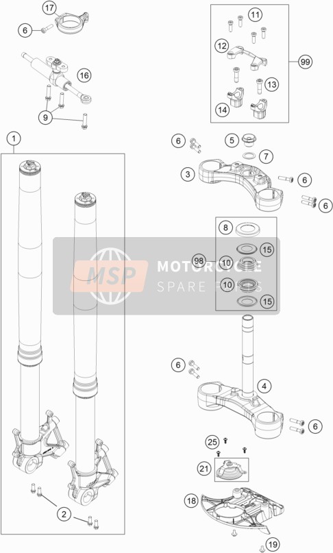 KTM 1090 Adventure R USA 2017 Tenedor frontal, Abrazadera triple para un 2017 KTM 1090 Adventure R USA