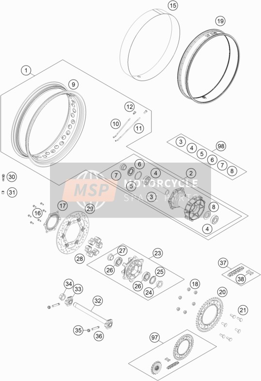 60310015000, Rear Wheel Rep. Kit Adv 13-14, KTM, 0