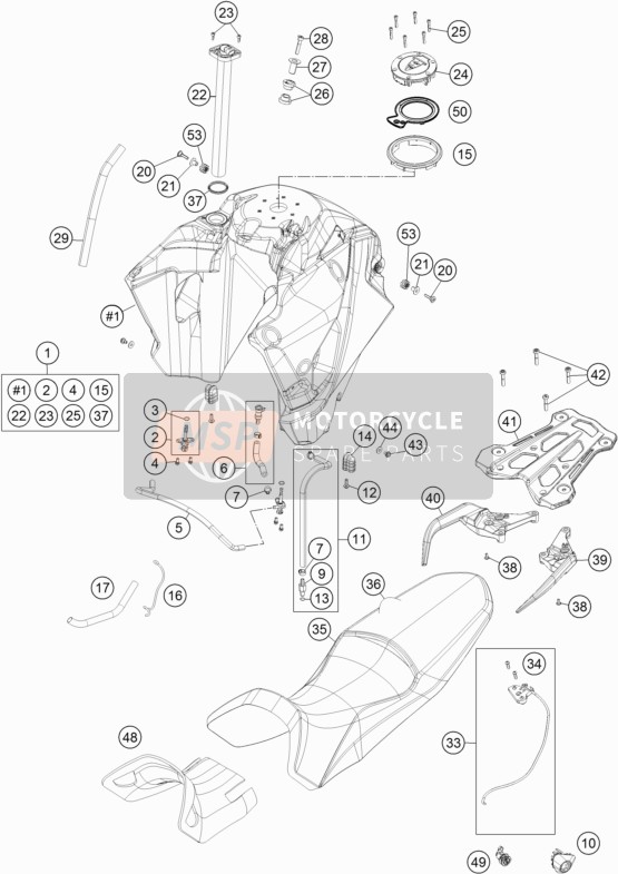 KTM 1090 Adventure R Europe 2018 Tank, Seat for a 2018 KTM 1090 Adventure R Europe