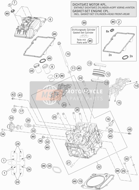 KTM 1090 Adventure S Europe 2019 Cilinderkop voorzijde voor een 2019 KTM 1090 Adventure S Europe