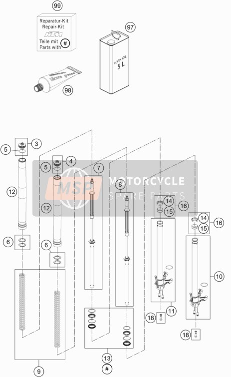 R14047T, Guide Bushing Set Fork 48mm, KTM, 2
