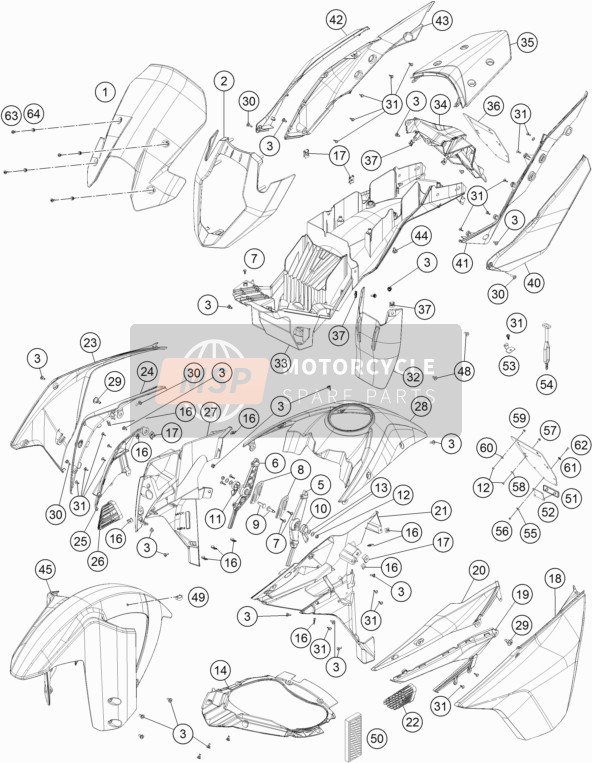 KTM 1190 ADVENTURE ABS GREY Europe 2016 Mask, Fenders for a 2016 KTM 1190 ADVENTURE ABS GREY Europe