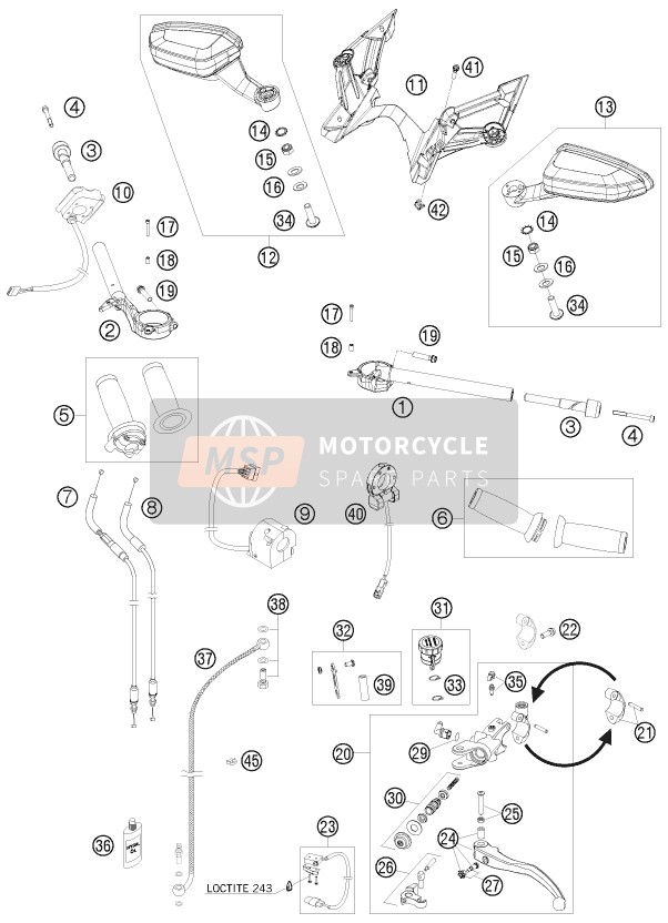 KTM 1190 RC8-R USA 2010 Handlebar, Controls for a 2010 KTM 1190 RC8-R USA