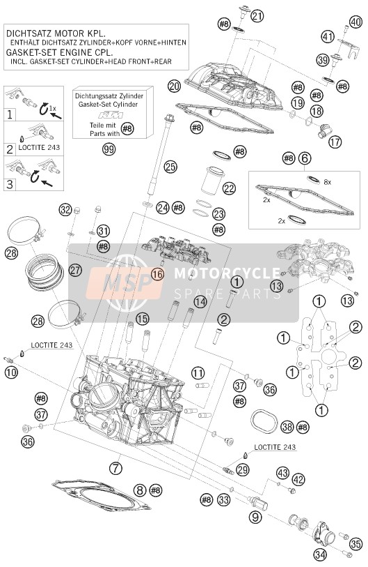 KTM 1190 RC8-R LIM.ED.AKRAPOVIC USA 2010 Cilinderkop achter voor een 2010 KTM 1190 RC8-R LIM.ED.AKRAPOVIC USA