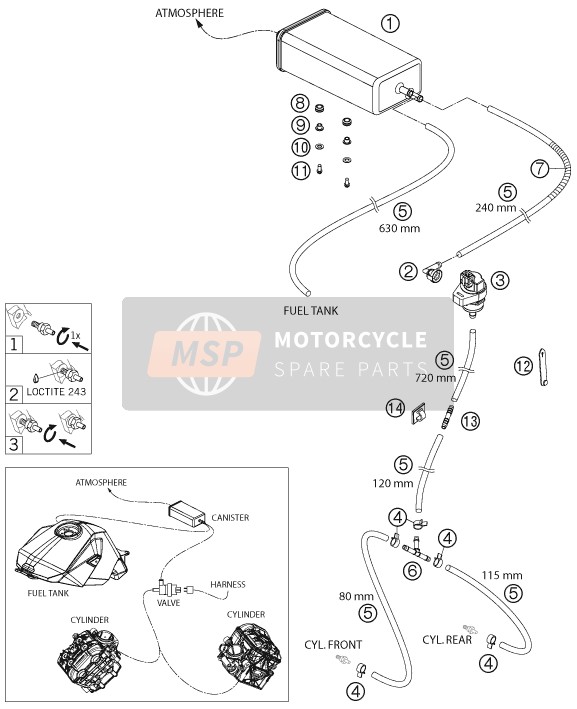 KTM 1190 RC8-R LIM.ED.AKRAPOVIC USA 2010 Cartouche évaporative pour un 2010 KTM 1190 RC8-R LIM.ED.AKRAPOVIC USA