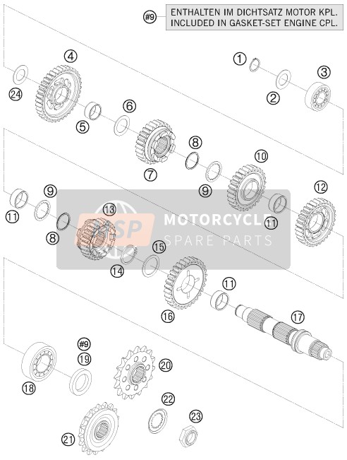 KTM 1190 RC8 BLACK Australia 2010 Transmisión II - Eje contrario para un 2010 KTM 1190 RC8 BLACK Australia