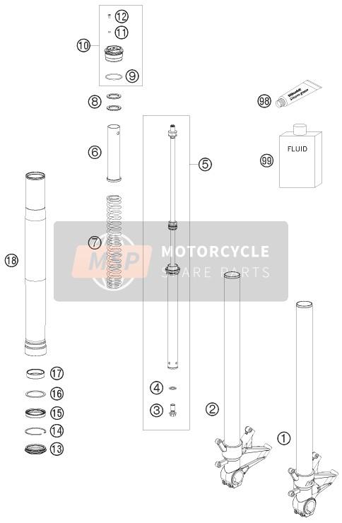 KTM 1190 RC8 ORANGE Australia 2010 Fourche avant démontée pour un 2010 KTM 1190 RC8 ORANGE Australia