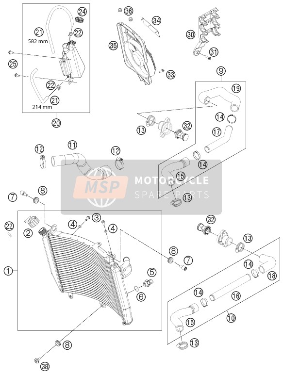 KTM 1190 RC8 R BLACK Europe 2011 Cooling System for a 2011 KTM 1190 RC8 R BLACK Europe