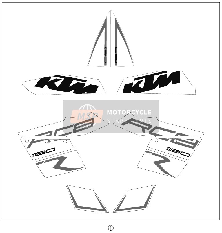 KTM 1190 RC8 R BLACK Europe 2011 Decal for a 2011 KTM 1190 RC8 R BLACK Europe