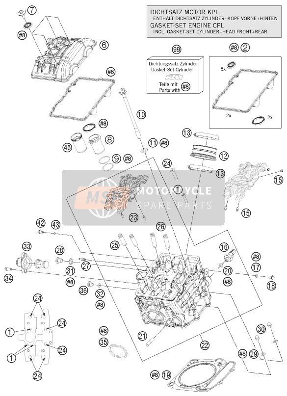 KTM 1190 RC8 R BLACK Europe 2012 Cilinderkop voorzijde voor een 2012 KTM 1190 RC8 R BLACK Europe