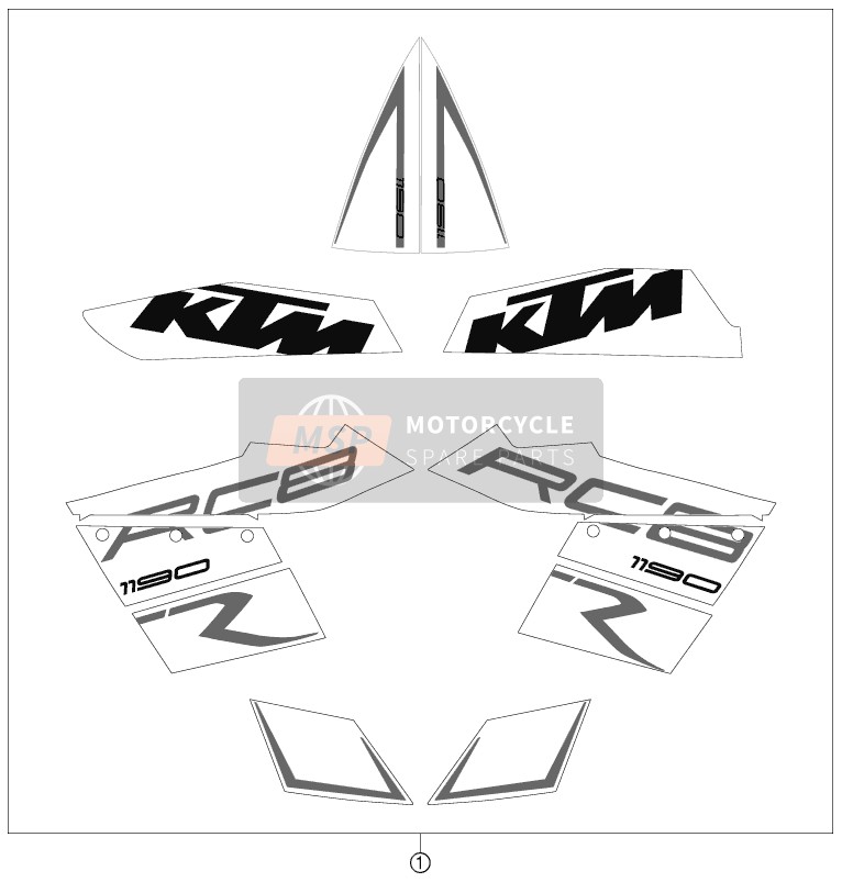 KTM 1190 RC8 R BLACK Europe 2012 Decal for a 2012 KTM 1190 RC8 R BLACK Europe