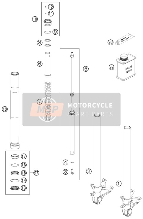 KTM 1190 RC8 R BLACK USA 2012 Front Fork Disassembled for a 2012 KTM 1190 RC8 R BLACK USA