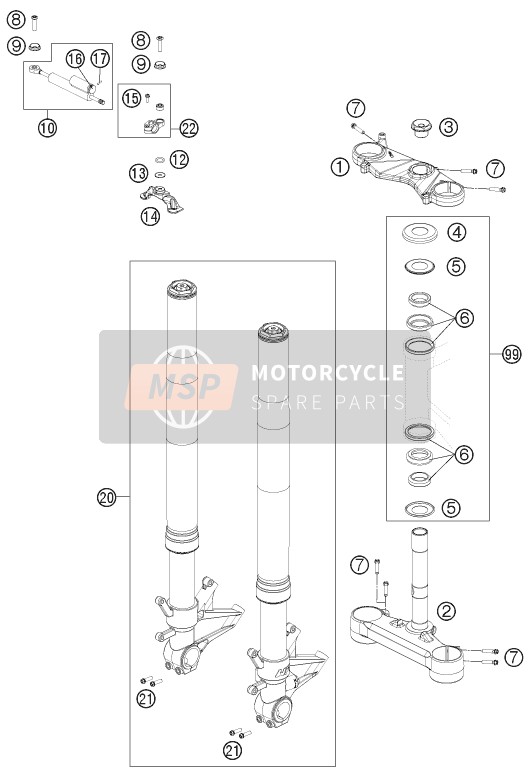 KTM 1190 RC8 R BLACK USA 2012 Voorvork, Kroonplaat set voor een 2012 KTM 1190 RC8 R BLACK USA