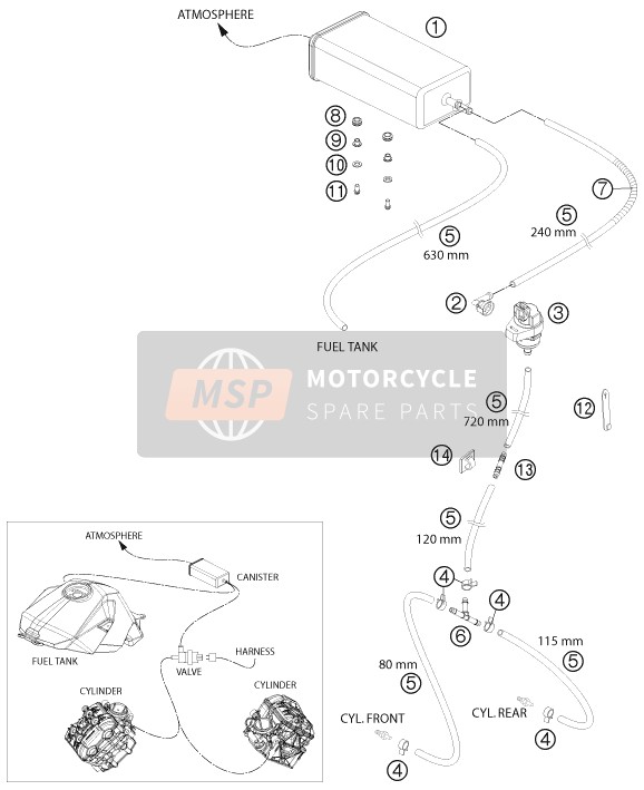 KTM 1190 RC8 R WHITE USA 2011 Cartouche évaporative pour un 2011 KTM 1190 RC8 R WHITE USA