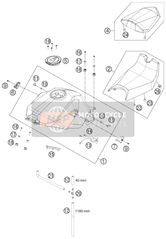 KTM 1190 RC8 R WHITE Australia 2011 Tank, Seat for a 2011 KTM 1190 RC8 R WHITE Australia